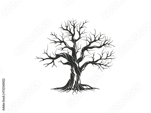 dry tree hand drawn in black and white