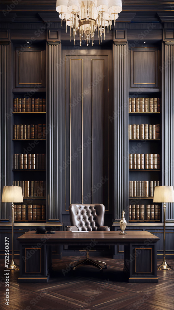 Luxury dark wood study interior design dark brown gold elegant sophisticated home office
Luxury dark wood study interior design dark brown gold elegant sophisticated home office