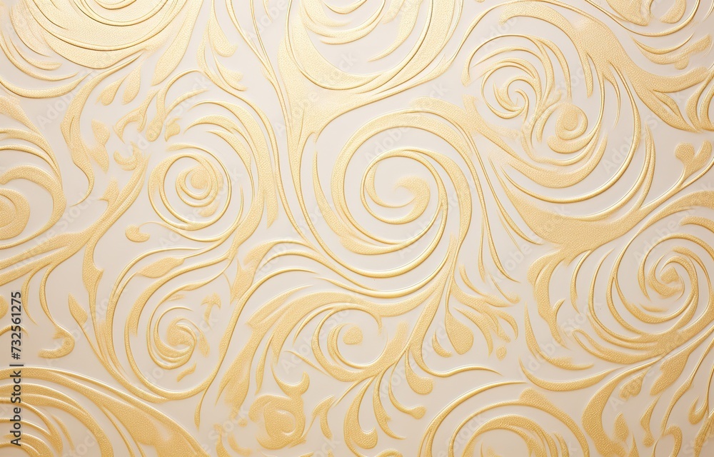 Gold and Cream Color swirly pattern paper, in the style of subtle gold color ink application, limited color range, embossed paper, vivid hues, pinkcore, close up, exquisite details.