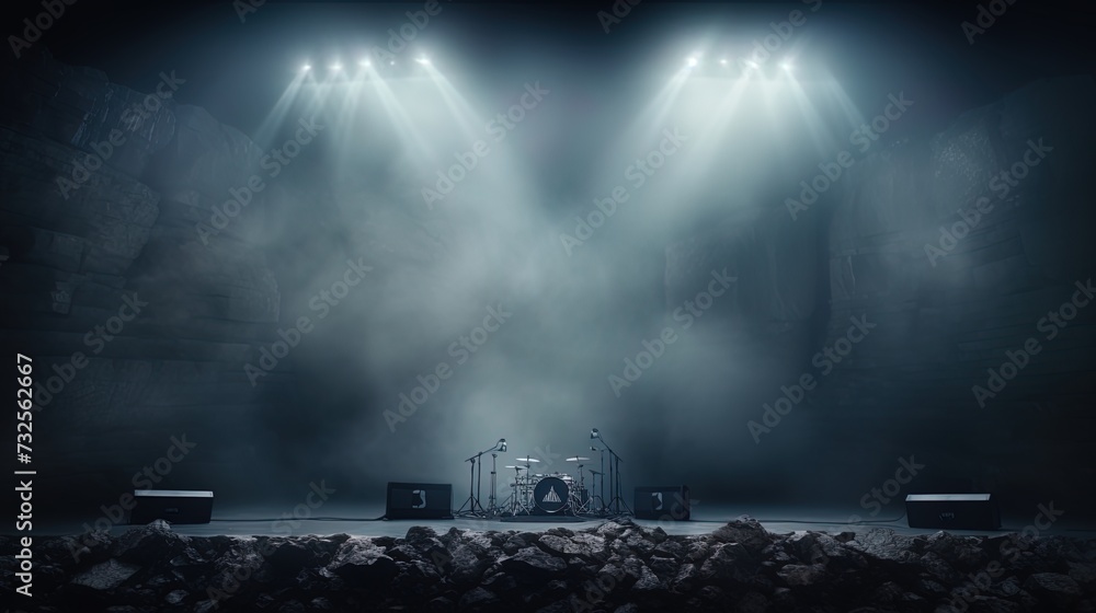 Dark rock: a banner with heavy sound and haze on the stage - obrazy, fototapety, plakaty 