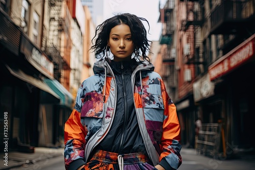 trendy urban street woman wearing Y2K Clothing