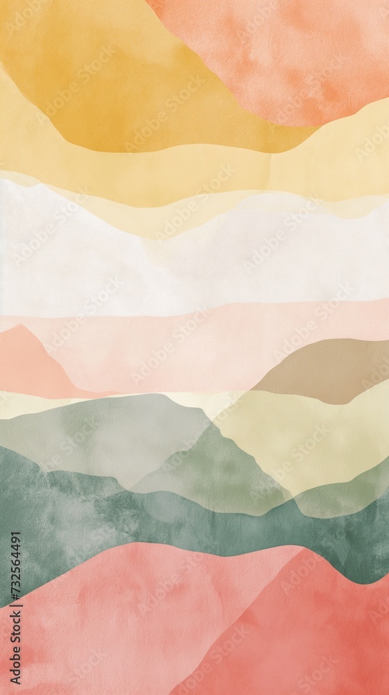 Obraz premium Abstract vertical artwork with soft pastel curves and scattered dots in a playful, modern rainbow-inspired design. Trendy wall art, print, poster, phone screensaver