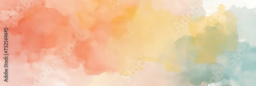 Soft watercolor gradients blend in a harmonious spread of warm and cool hues, creating a tranquil, panoramic abstract background