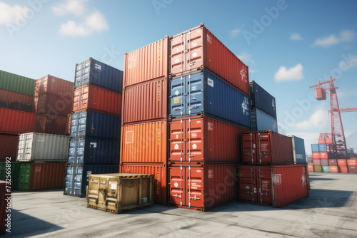 Cargo containers in the port. Logistics. AI generative.