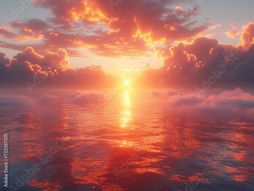 Beautiful bright sunset by water  red shader