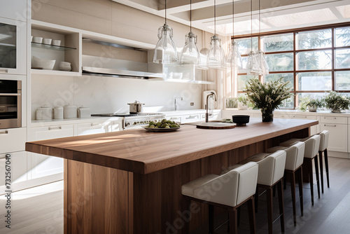 Modern kitchen with beautiful brown wood worktop