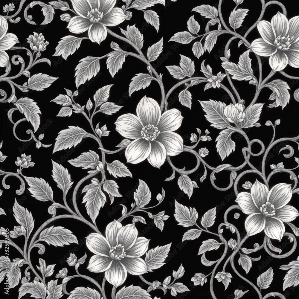 A black and white floral pattern A black and white floral pattern