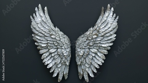  Silver angel wings on a black background