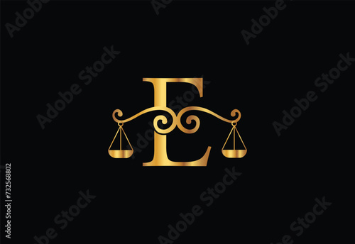 Low firm logo with latter E vector template, Justice logo, Equality, judgement logo vector illustration