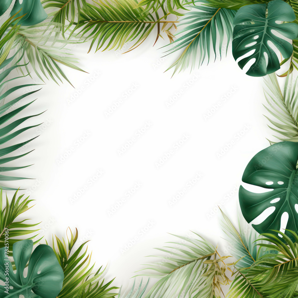 Fresh tropical foliage on white background, perfect for design projects. AI generative.