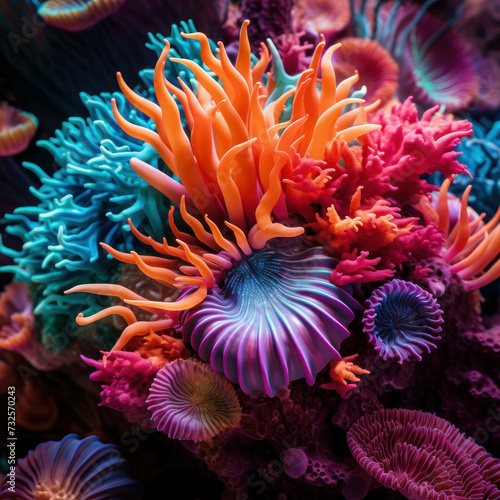 Colorful coral reef underwater in the ocean. Marine biodiversity. AI generative.