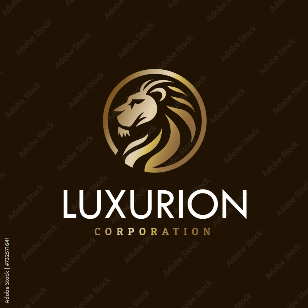 Golden Royal Lion King Head Shield Premium Luxury Brand Logo Design