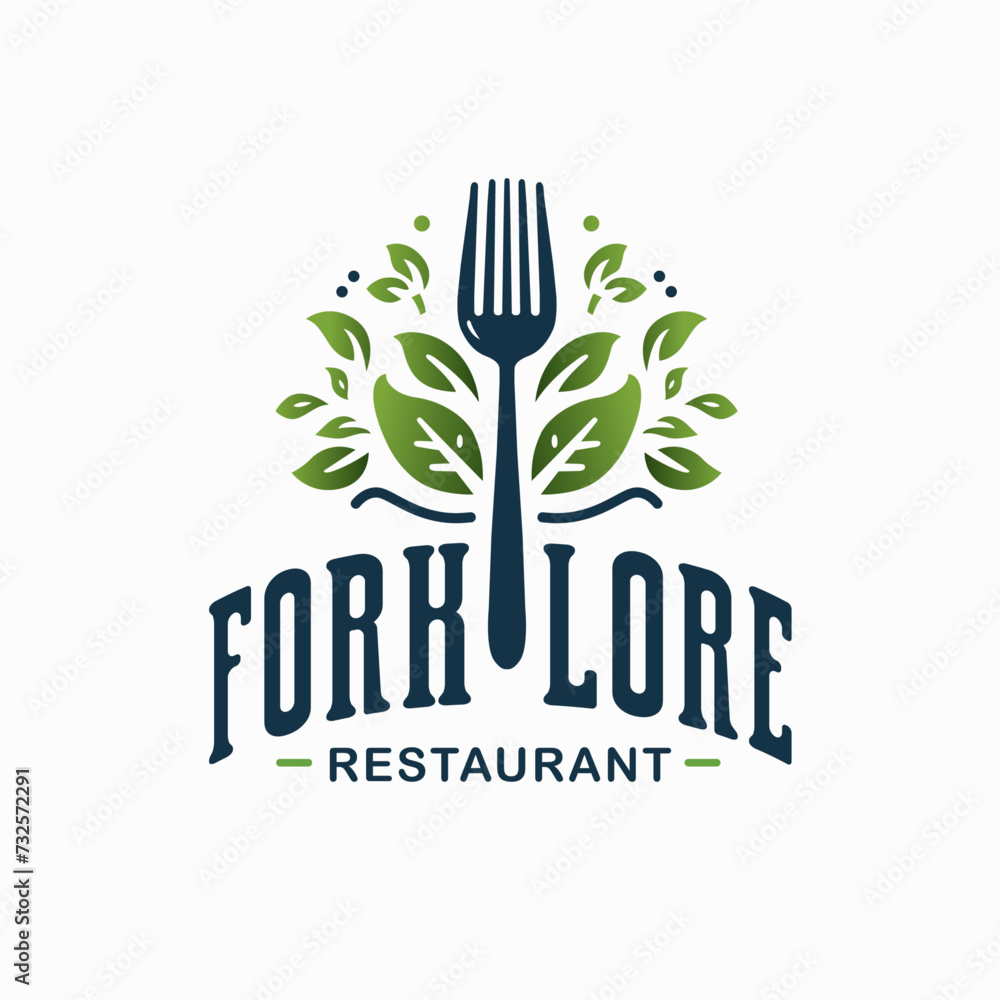 Healthy Food Restaurant with Fork and Leaf Element Vector Logo Design Healthy Food Restaurant with Fork and Leaf Element Vector Logo Design