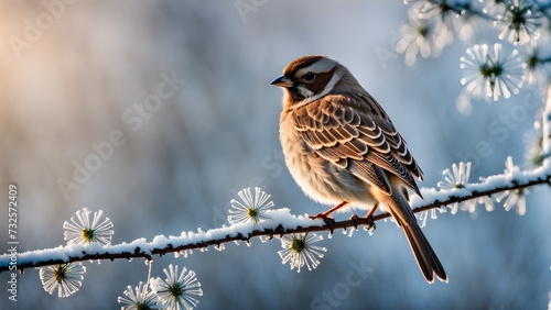 bird on tree branch on winter season Generative Ai