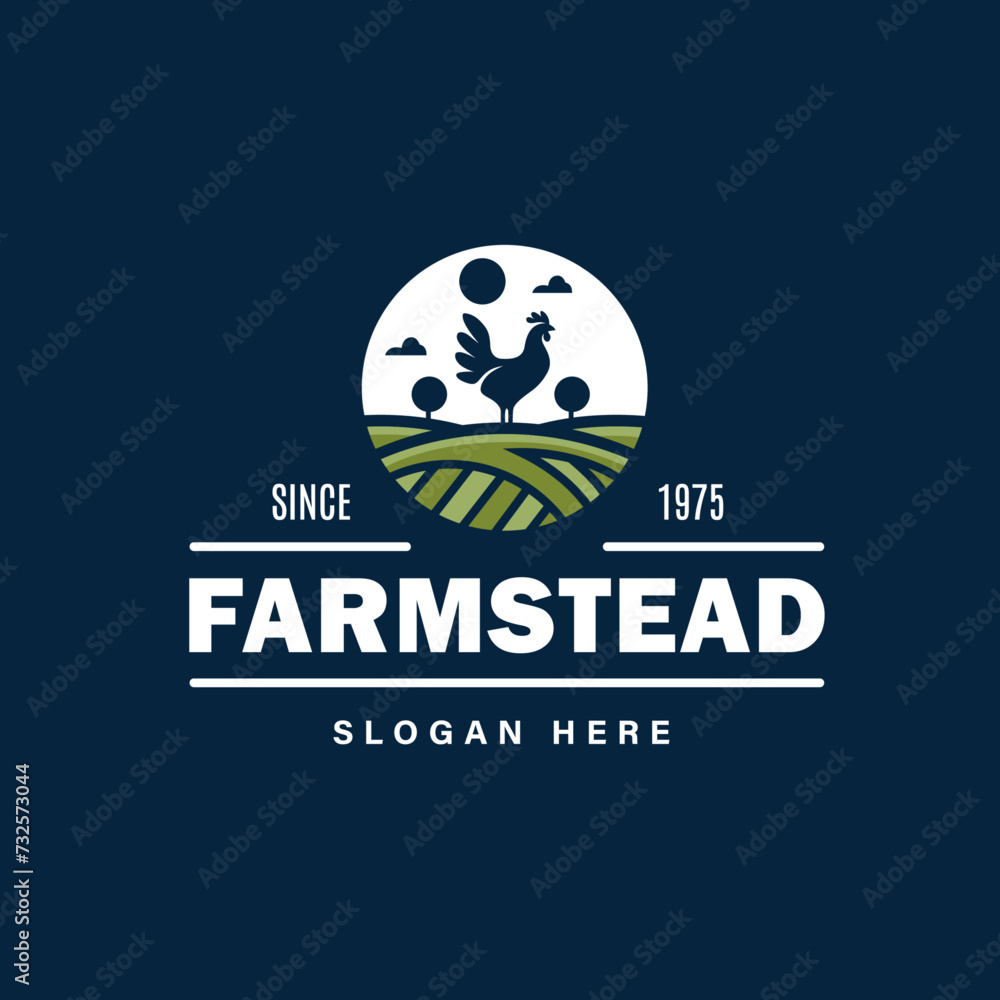 Agriculture and Farm Rooster Silhouette with Nature Modern Logo Design