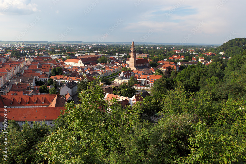View over the historic city of Landshut, Bavaria, Germany, from the castle hill.