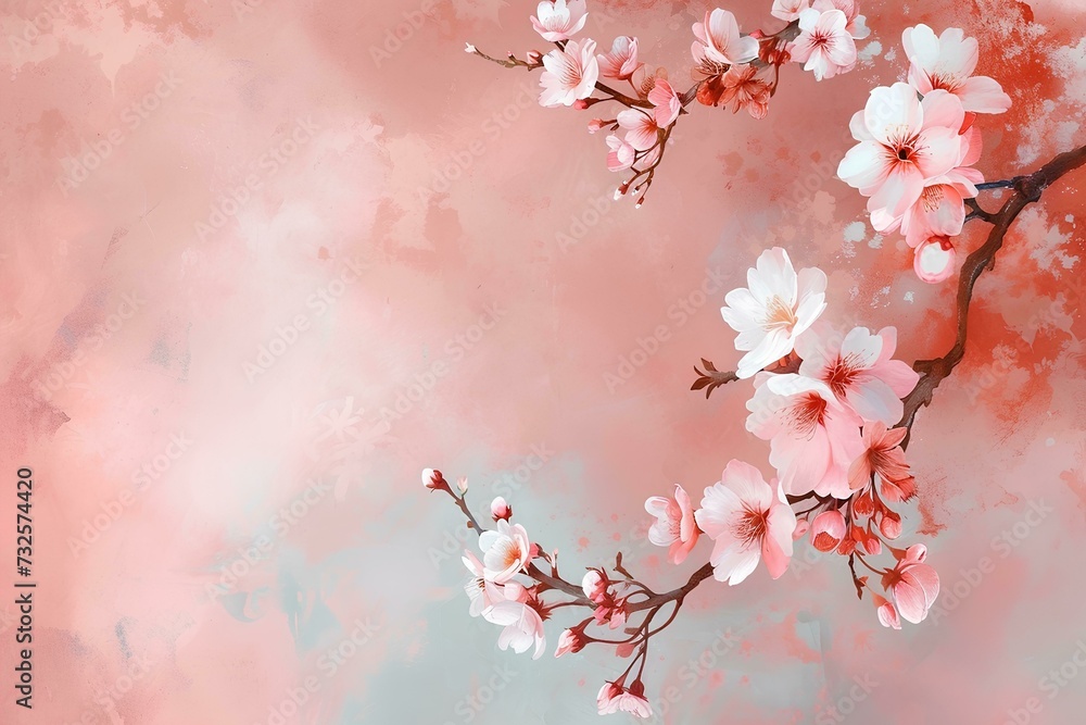 cherry blossom sakura Watercolor  background with soft pastel colors, flowers and leaves, nature background for invitation, wedding card