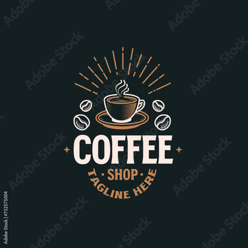 Vintage Brown Coffee Cup with Smoke and Beans for Cafe or Coffee Shop Logo Design