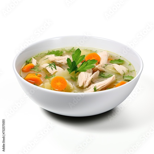 Chicken soup with vegetables closeup