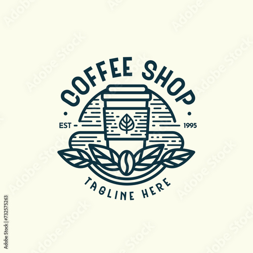 Vintage Coffee Cup with Beans for Cafe or Coffee Shop Logo Design