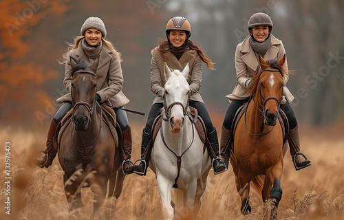 Horsewomen like to ride gorgeous horses side by side on the equestrian center's trail.