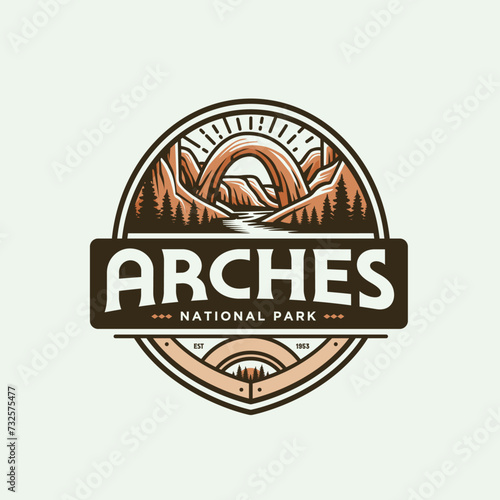 Arches National Park Vintage Badge Emblem Patch Style Logo Design