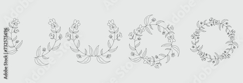 Elegant Hand drawn frames branch and leaves. Wreath. Elegant logo template. Vector illustration botanical decoration elements for labels, branding business identity save the date, logo