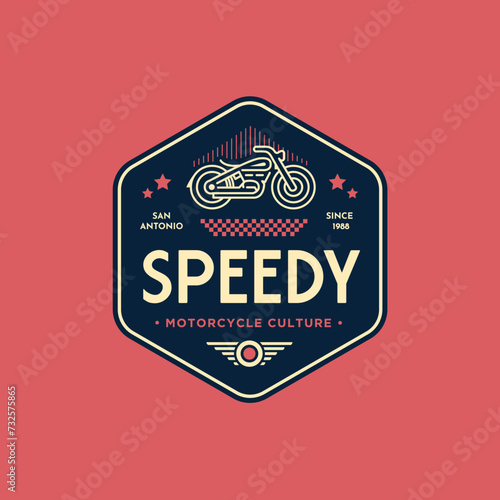 Vintage Badge and Emblem Custom Garage and Motorcycle Club With Checkerboard Logo Design