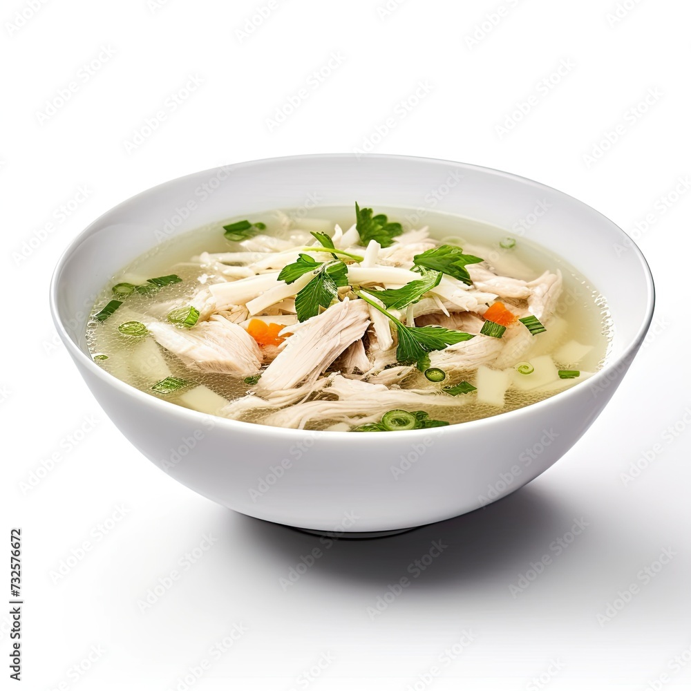 Chicken soup with vegetables closeup
