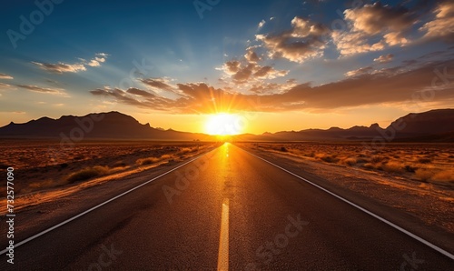 Sunset Over Desert Road
