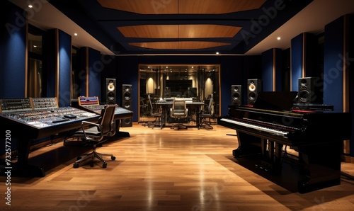 State-of-the-Art Recording Studio With Piano, Piano Keyboard, and Equipment