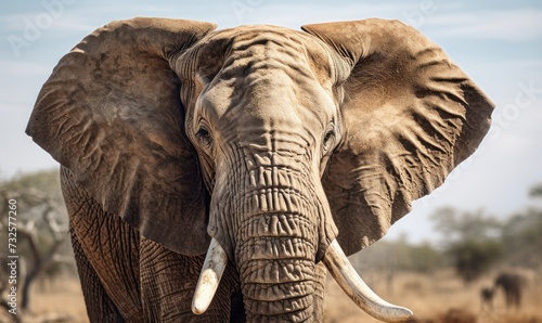 Majestic Elephant With Tusks in a Field