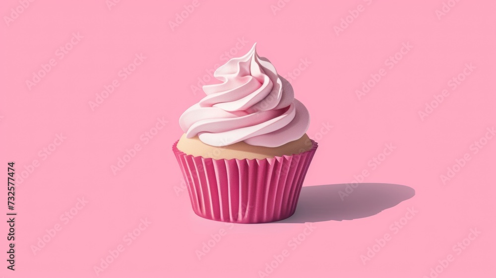 Realistic Pink Strawberry Cupcake Realistic Pink Strawberry Cupcake