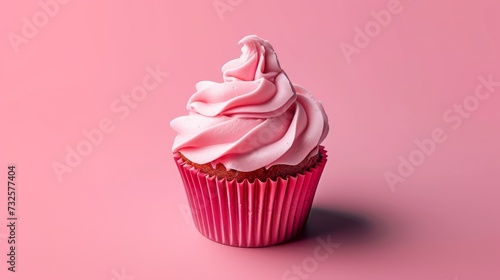 valentine chocolate cupcake with pink frosting on pink background