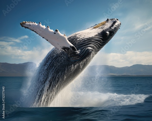 Majestic Humpback Whale Leaping Out of the Water © uhdenis