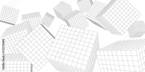 Abstract white background from cubes and lines. Linear geometric drawing. Vector illustration.