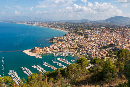 panoramic view of the Sicilian coast from the Castellammare del Golfo viewpoint.