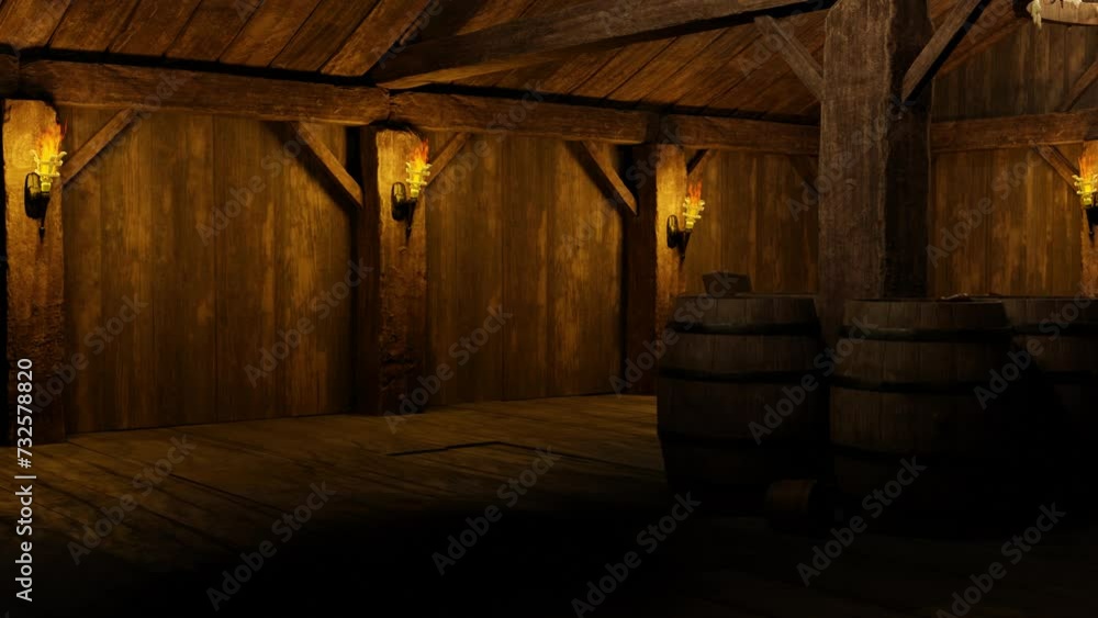 View of the old tavern from the inside. 3D animation.
View of the old tavern from the inside. 3D animation.
