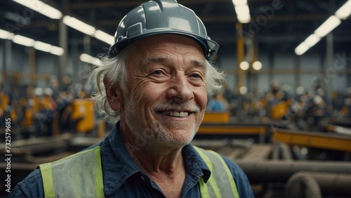 portrait of smiling worker in industrial factory, modern industry