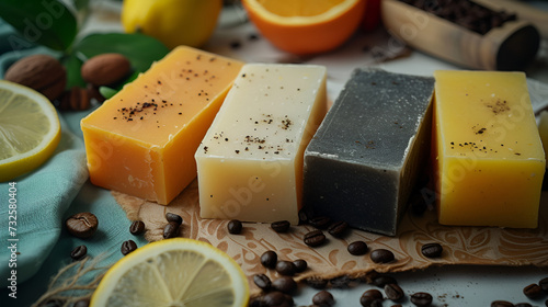 Exfoliating soaps with natural lemon and coffee grounds.