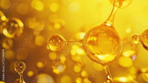 Liquid yellow molecules, Golden molecules swirl, akin to liquid sunshine, epitomizing the dynamic beauty and energy of chemical interactions photo