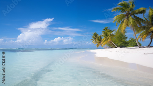 tropical beach in Maldives with few palm trees and blue lagoon © Viktor
