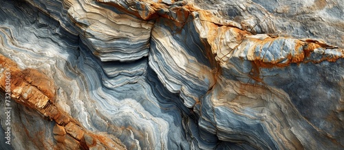 A detailed image of bedrock resembling a marble texture  featuring a close-up of a rock with patterns resembling electric blue veins.