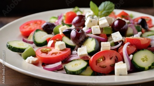 Mouthwatering Greek salad featuring a colorful medley of fresh tomatoes