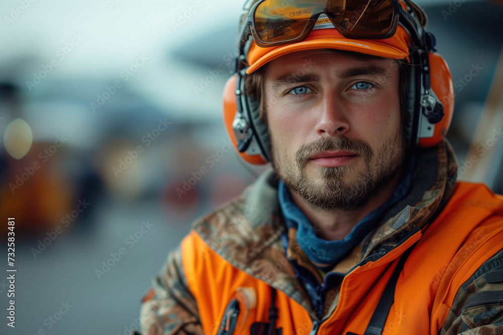 Aircraft maintenance worker at the airport Aircraft maintenance worker at the airport