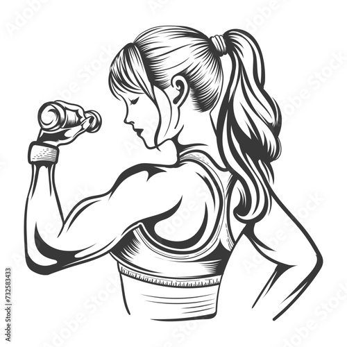 Young beautiful girl gym with dumble open hair vector design