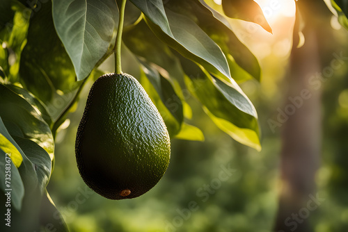 avocado fruit growing on a tree photo