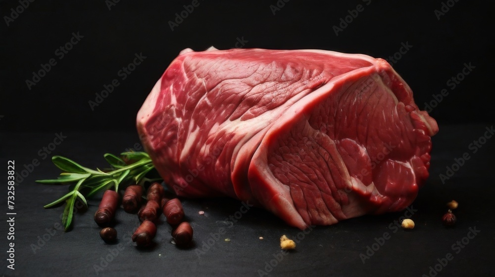 Fresh cut meat for steak on a black background