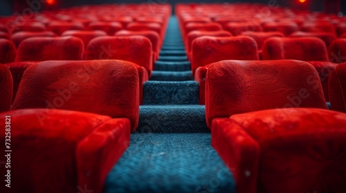 empty red cinema chairs  theatre experience.