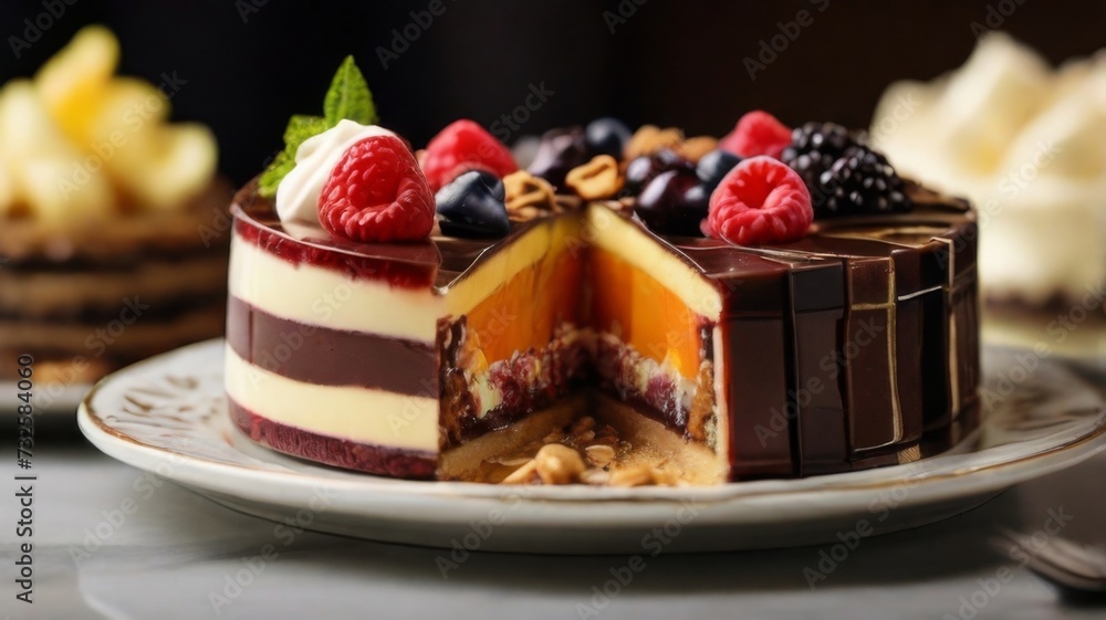 Slices of cake arranged on a platter Slices of cake arranged on a platter